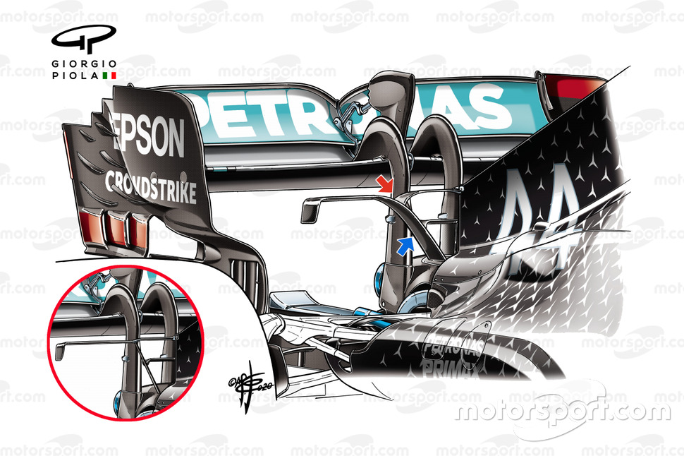 Mercedes F1 W11 T-kanat karşılaştırma detayı