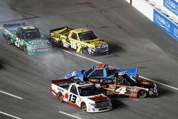 Crash: Cameron Hayley, ThorSport Racing Toyota; Christopher Bell, Kyle Busch Motorsports Toyota; Spe