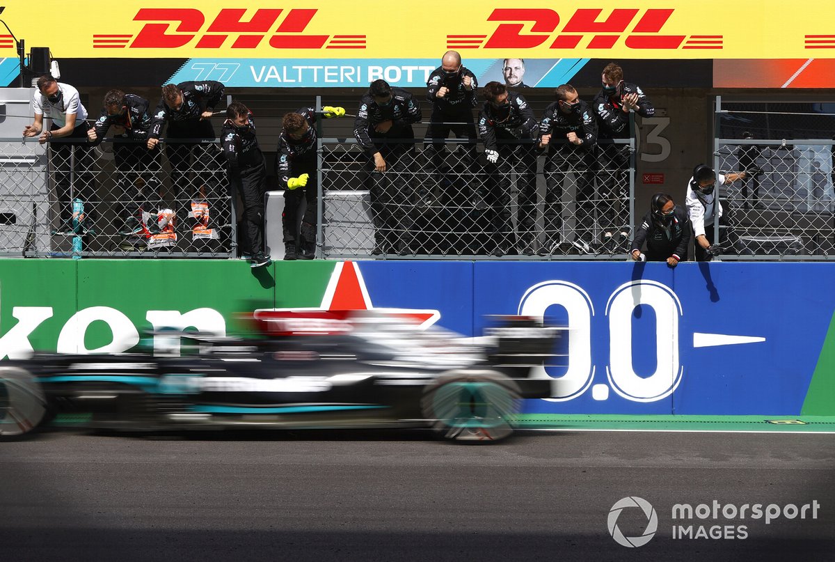 Lewis Hamilton, Mercedes W12, 1st position, takes victory to the delight of his team