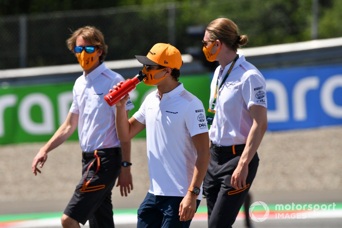 Lando Norris, McLaren walks the track