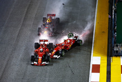 Sebastian Vettel, Ferrari SF70H, Max Verstappen, Red Bull Racing RB13 and Kimi Raikkonen, Ferrari SF