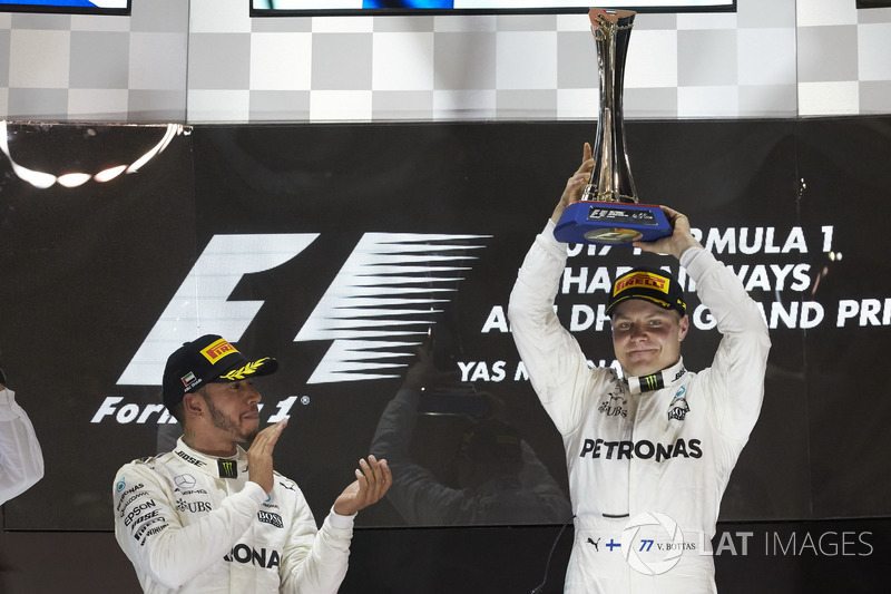 Podyum: 2. Lewis Hamilton, Mercedes AMG F1, yarış galibi Valtteri Bottas, Mercedes AMG F1
