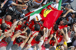 Sebastian Vettel, Ferrari, celebrates victory in parc ferme