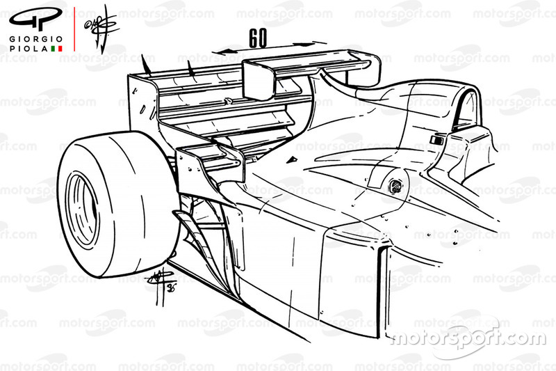 Jordan 196 con ala extra en el GP de Mónaco 1986