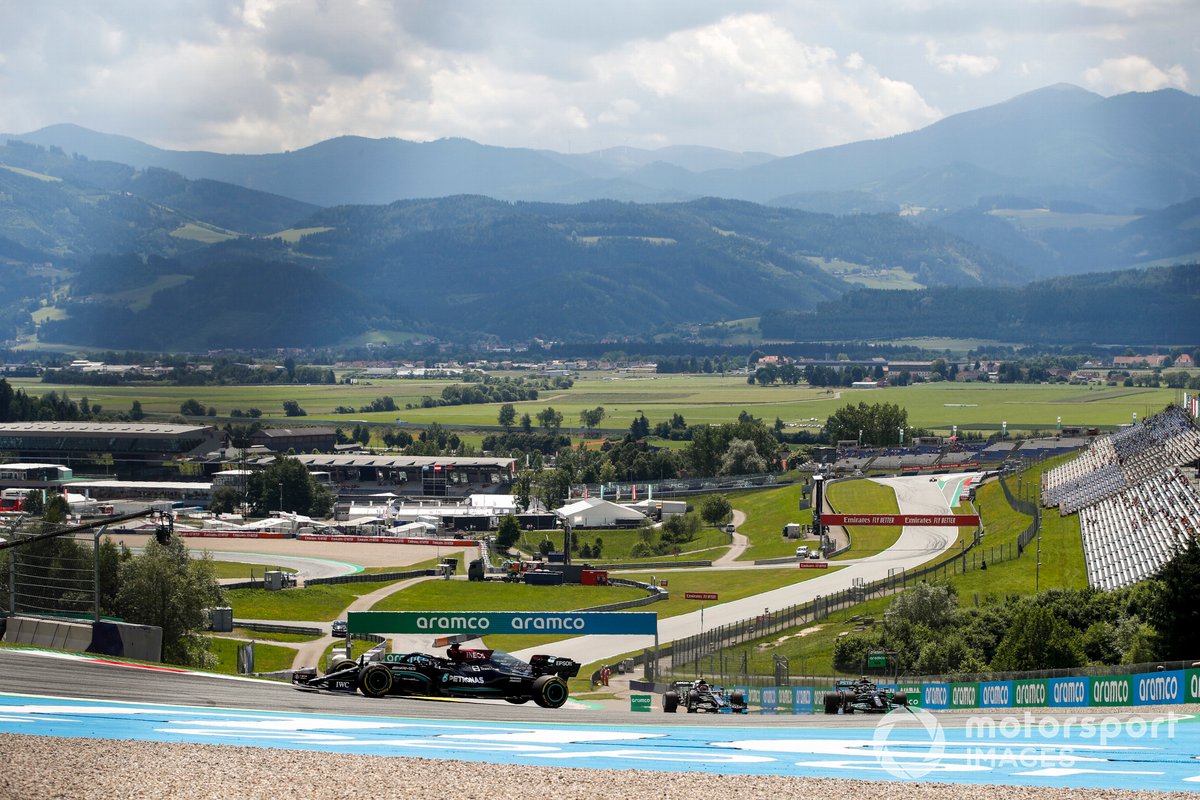 Lewis Hamilton, Mercedes W12, Valtteri Bottas, Mercedes W12, and Pierre Gasly, AlphaTauri AT02