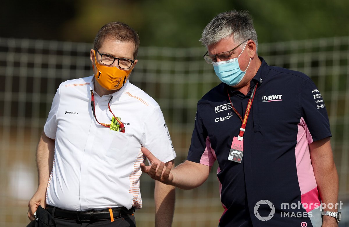 Andreas Seidl, Team Principal, McLaren and Otmar Szafnauer, Team Principal and CEO, Racing Point