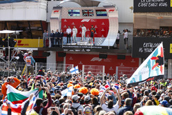 Valtteri Bottas, Mercedes AMG F1, 2nd position, Lewis Hamilton, Mercedes AMG F1, 1st position, Max Verstappen, Red Bull Racing, 3rd position, on the podium