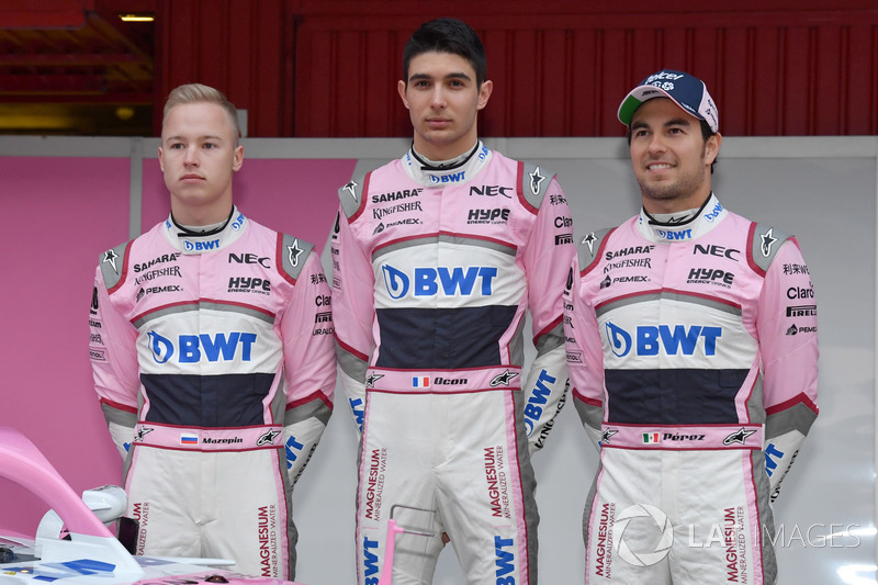 Nikita Mazepin, Sahara Force India F1, Esteban Ocon, Sahara Force India F1 y Sergio Perez, Sahara Force India