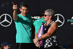 Carmen Lockhart, mother of Lewis Hamilton, Mercedes AMG F1 with the champagne
