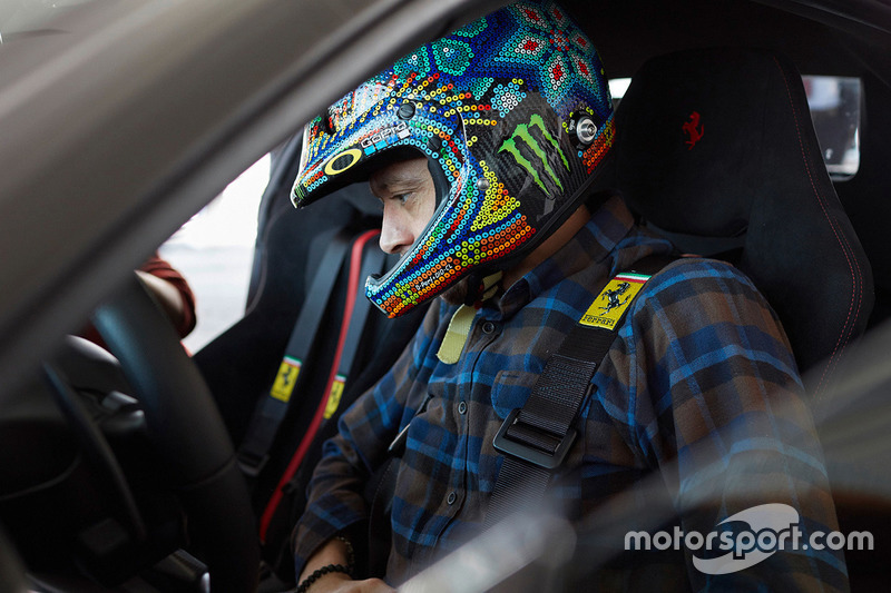 Valentino Rossi testing the Ferrari 488 Pista