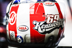 Nicky Hayden logo on the back of the helmet of Romain Grosjean, Haas F1 Team
