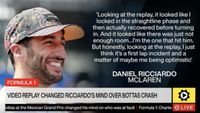 Formula 1: Video replay changed Ricciardo's mind on Bottas crash