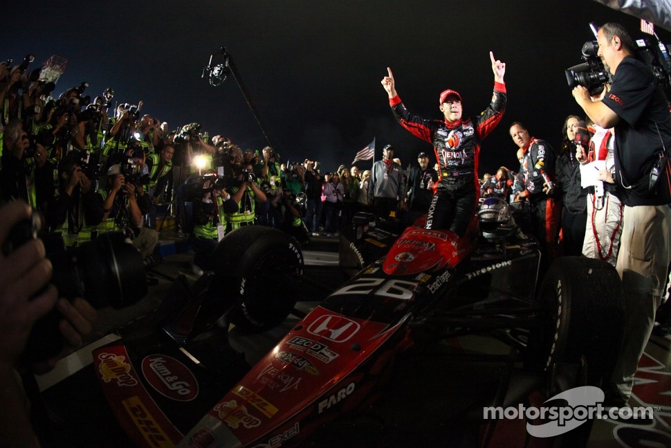 Victory lane: race winner Marco Andretti celebrates