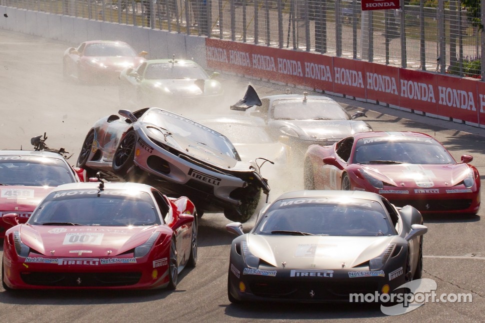Start: #454 Ferrari of Ft. Lauderdale Ferrari F430 Challenge: Rob Metka crashes in the middle of the field