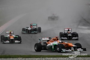 Paul di Resta, Sahara Force India Formula One Team leads Nico Hulkenberg, Sahara Force India Formula One Team