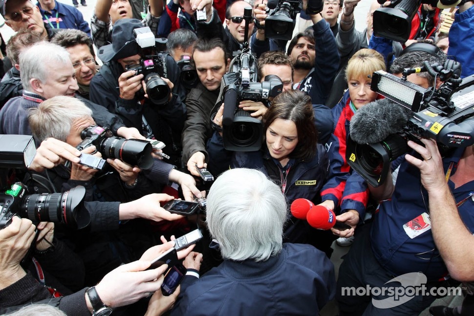 Bernie Ecclestone, CEO Formula One Group, with the media
