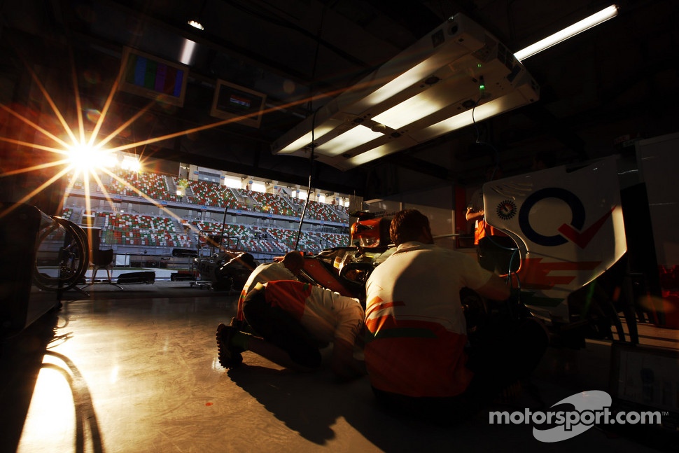 Sun sets in the Sahara Force India F1 Team garage