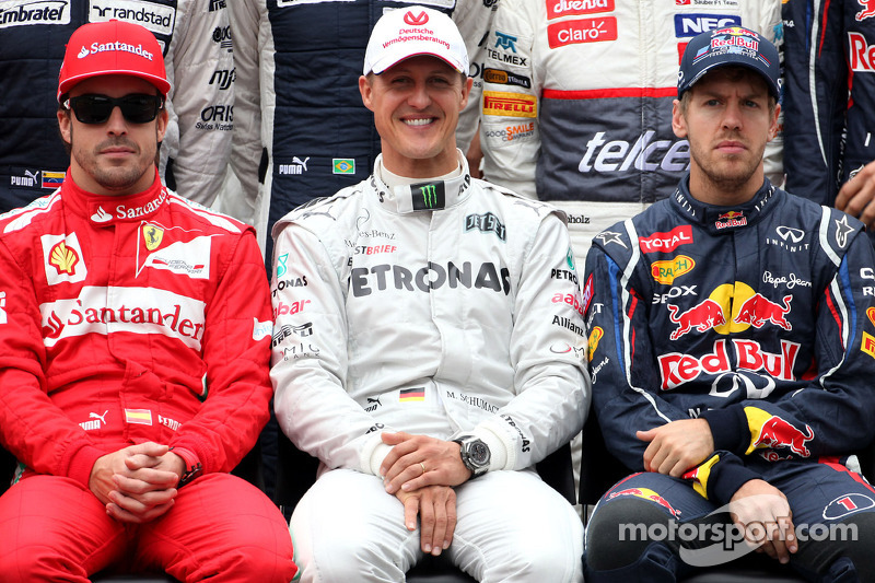 Fototermin: Fernando Alonso, Michael Schumacher, Sebastian Vettel