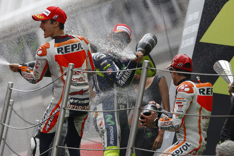 2014: 1. Marc Marquez, 2. Valentino Rossi, 3. Dani Pedrosa