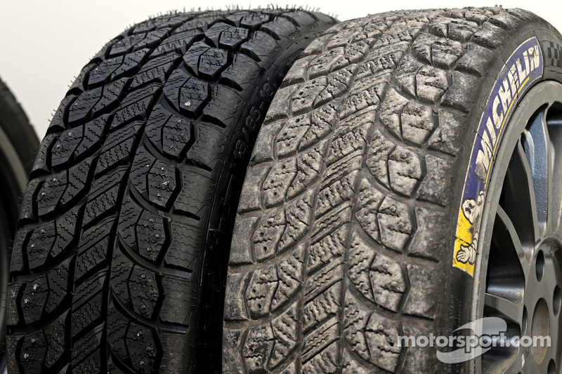Michelin studded tire, before and after at Rally Monte Carlo