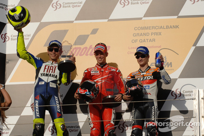 2007: 1. Casey Stoner, 2. Valentino Rossi, 3. Dani Pedrosa