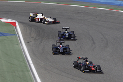 Stoffel Vandoorne, ART Grand Prix leads Mitch Evans, RUSSIAN TIME and Nathanael Berthon, Team Lazaru