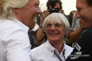 Christian Horner, Red Bull Racing, Sporting Director, Sir Richard Branson CEO of the Virgin Group and Bernie Ecclestone, President and CEO of Formula One Management