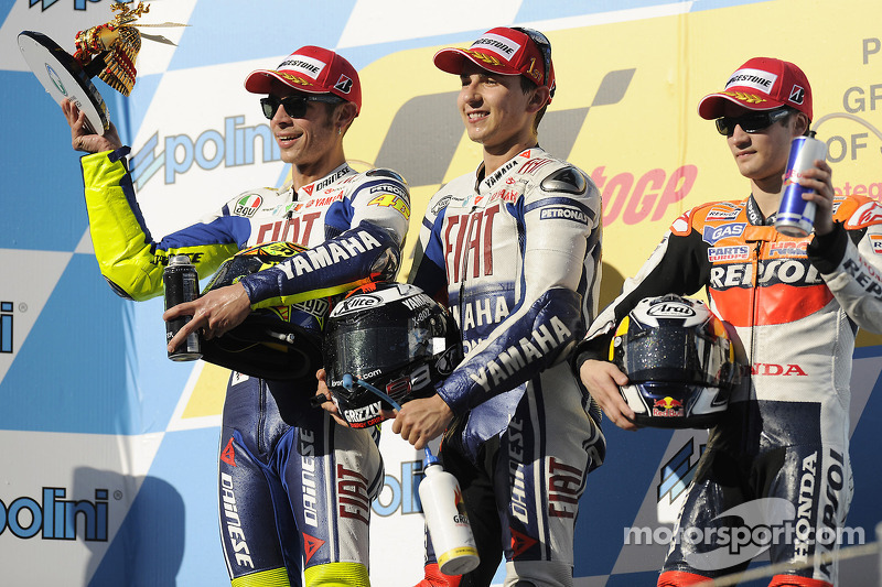 2009: 1. Jorge Lorenzo, 2. Valentino Rossi, 3. Dani Pedrosa