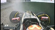 Pastor Maldonado crashes at pit entry during FP2 for the 2014 Chinese GP Pastor Maldonado crashes at pit entry during FP2 for the 2014 Chinese GP