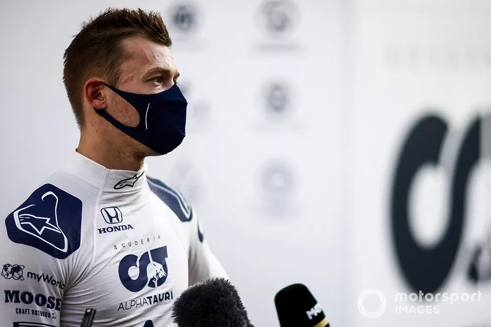 Daniil Kvyat, AlphaTauri, is interviewed after practice
