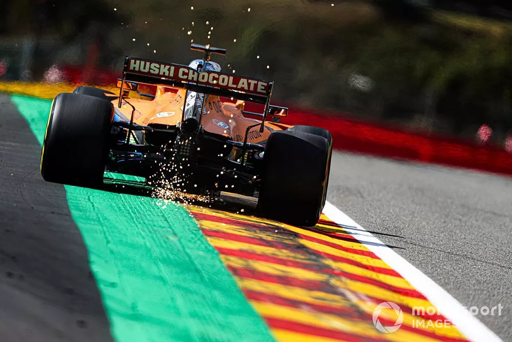Sparks kick up from Carlos Sainz Jr., McLaren MCL35