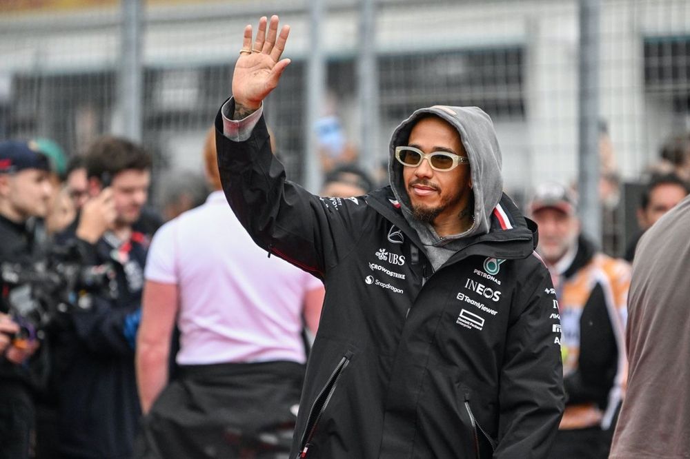 Lewis Hamilton, Mercedes-AMG F1 Team, waves at the crowds during the drivers parade 