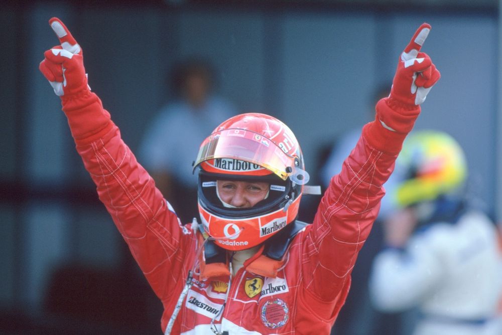 Michael Schumacher, Ferrari F2004 celebrates his victory