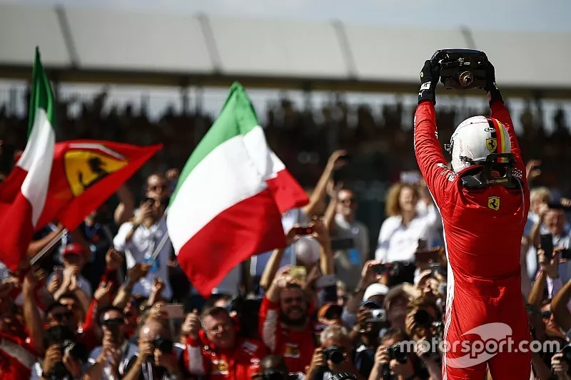 Sebastian Vettel, Ferrari, in Parc Ferme