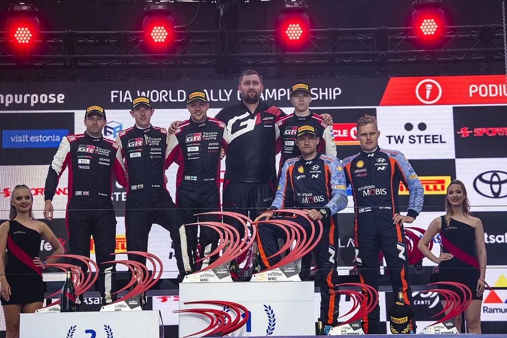 Podium: Winners Kalle Rovanpera, Jonne Halttunen, Toyota Gazoo Racing WRT Toyota GR Yaris Rally1, second place Elfyn Evans, Scott Martin, Toyota Gazoo Racing WRT Toyota GR Yaris Rally1, third place Ott Tanak, Martin Jarveoja, Hyundai World Rally Team Hyundai i20 N Rally1
