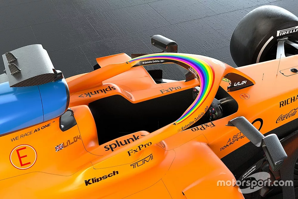 McLaren MCL35 with #WeRaceAsOne initiative logo  