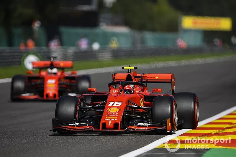 Charles Leclerc, Ferrari SF90, and Sebastian Vettel, Ferrari SF90 