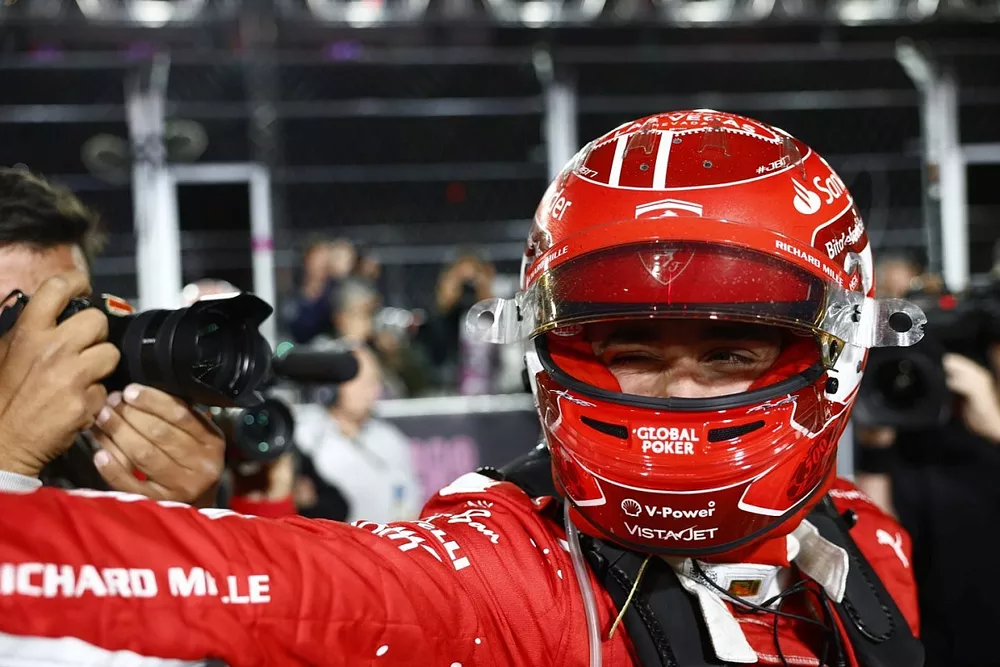 Charles Leclerc, Scuderia Ferrari, 2nd position, in Parc Ferme