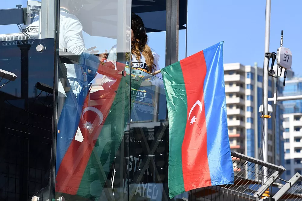 The Azerbaijan flags hung prior to the start