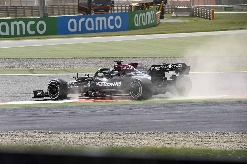 Lewis Hamilton, Mercedes W12 runs wide