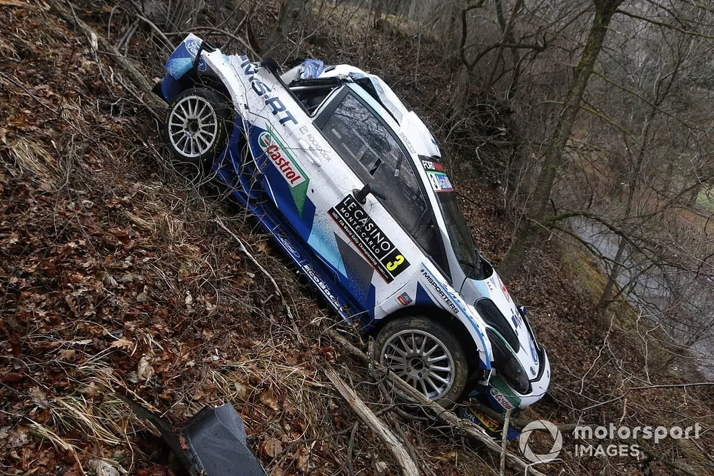 La voiture accident&eacute;e de Teemu Suninen, Mikko Markkula, M-Sport Ford WRT Ford Fiesta WRC