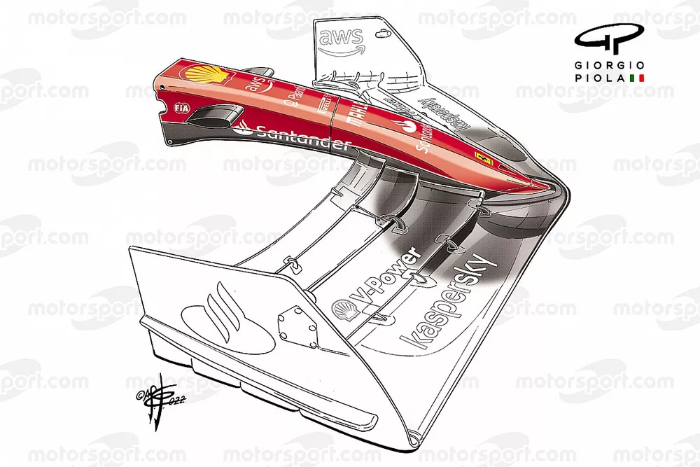 Ferrari F1-75 voorvleugel detail
