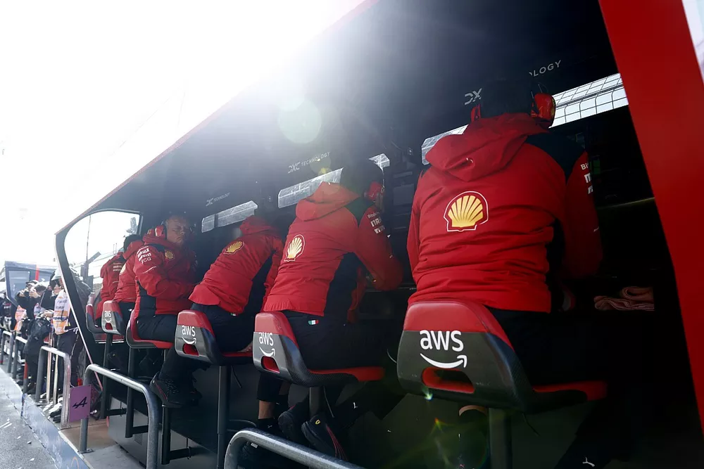 Frederic Vasseur, Team Principal and General Manager, Scuderia Ferrari, the Ferrari team on the pit wall