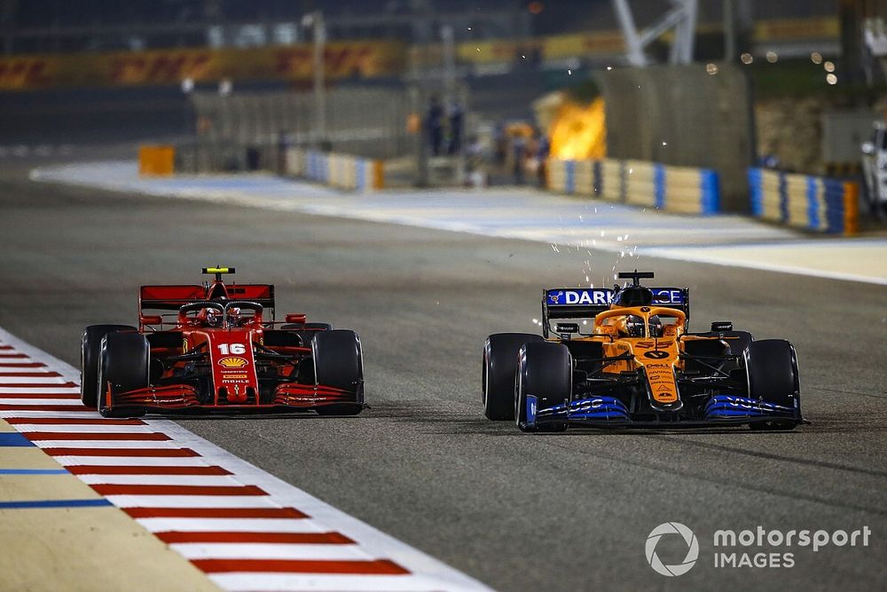 Charles Leclerc, Ferrari SF1000, battles with Carlos Sainz Jr., McLaren MCL35