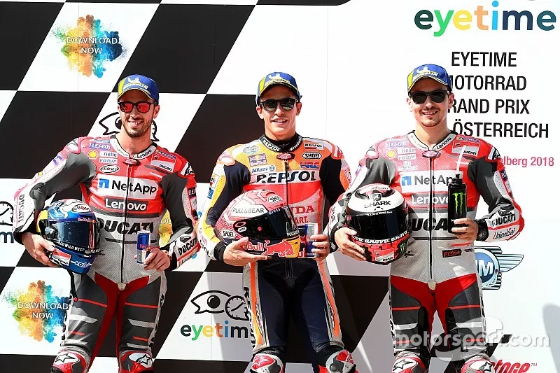 Ganador de la poleMarc M&aacute;rquez, Repsol Honda Team, segundo lugar Andrea Dovizioso, Ducati Team, tercer lugar Jorge Lorenzo, Ducati Team
