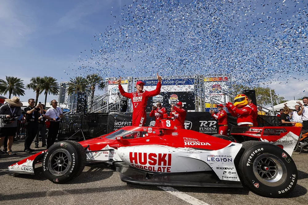 Marcus Ericsson, Chip Ganassi Racing Honda, Race Winner, Celebration