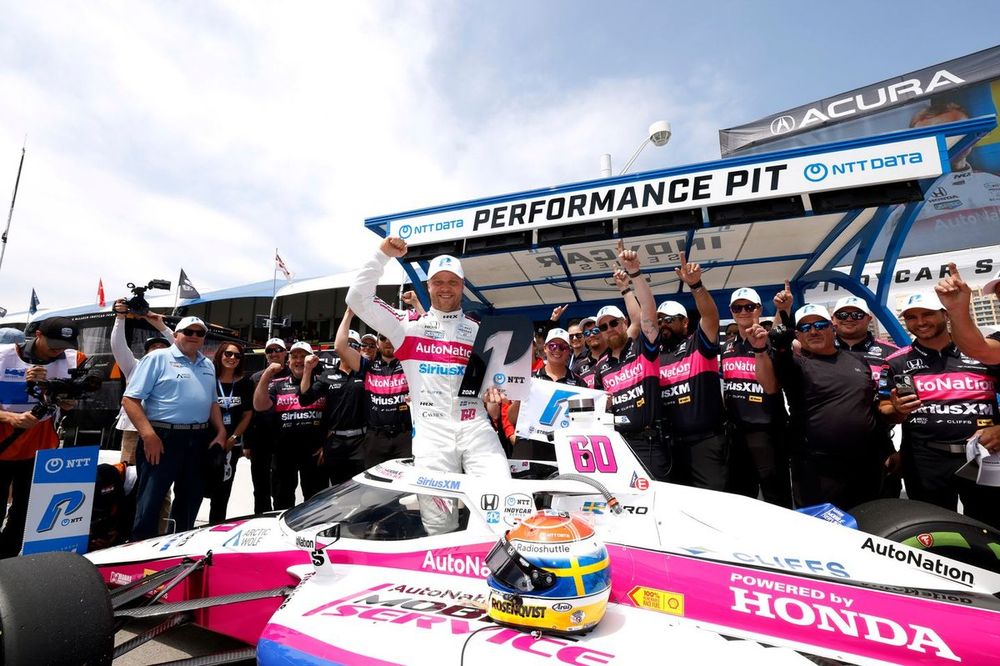Ganador de la pole Felix Rosenqvist, Meyer Shank Racing Honda
