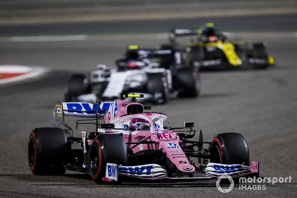 Lance Stroll, Racing Point RP20, Pierre Gasly, AlphaTauri AT01, en Esteban Ocon, Renault F1 Team R.S.20
