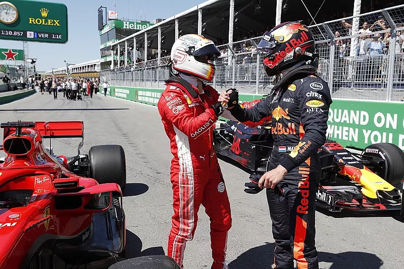 El hombre de la pole, Sebastian Vettel, Ferrari y Max Verstappen, Red Bull Racing 
