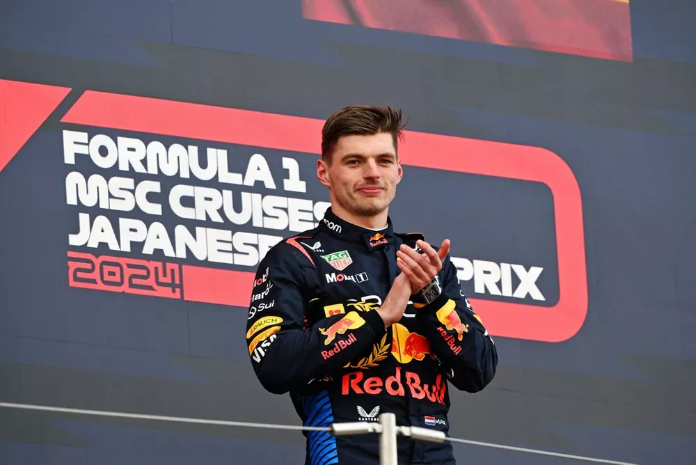 Max Verstappen, Red Bull Racing, 1st position, during the podium ceremony